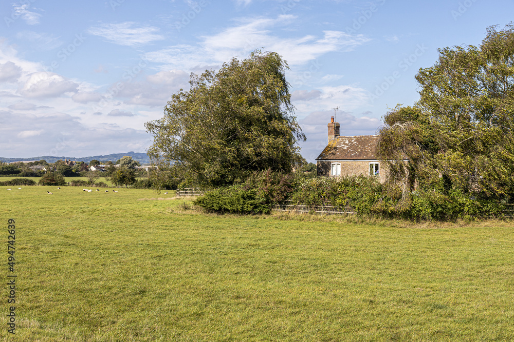 The flat Severn Vale beside the River Severn at Blue Boys Farm, Rodley, Gloucestershire, England UK