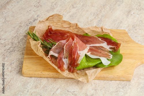 Delicous Spanish Hamon slices pork meat