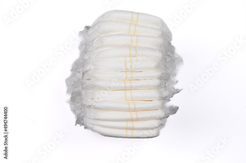 A stack of disposable diapers isolated on a white background