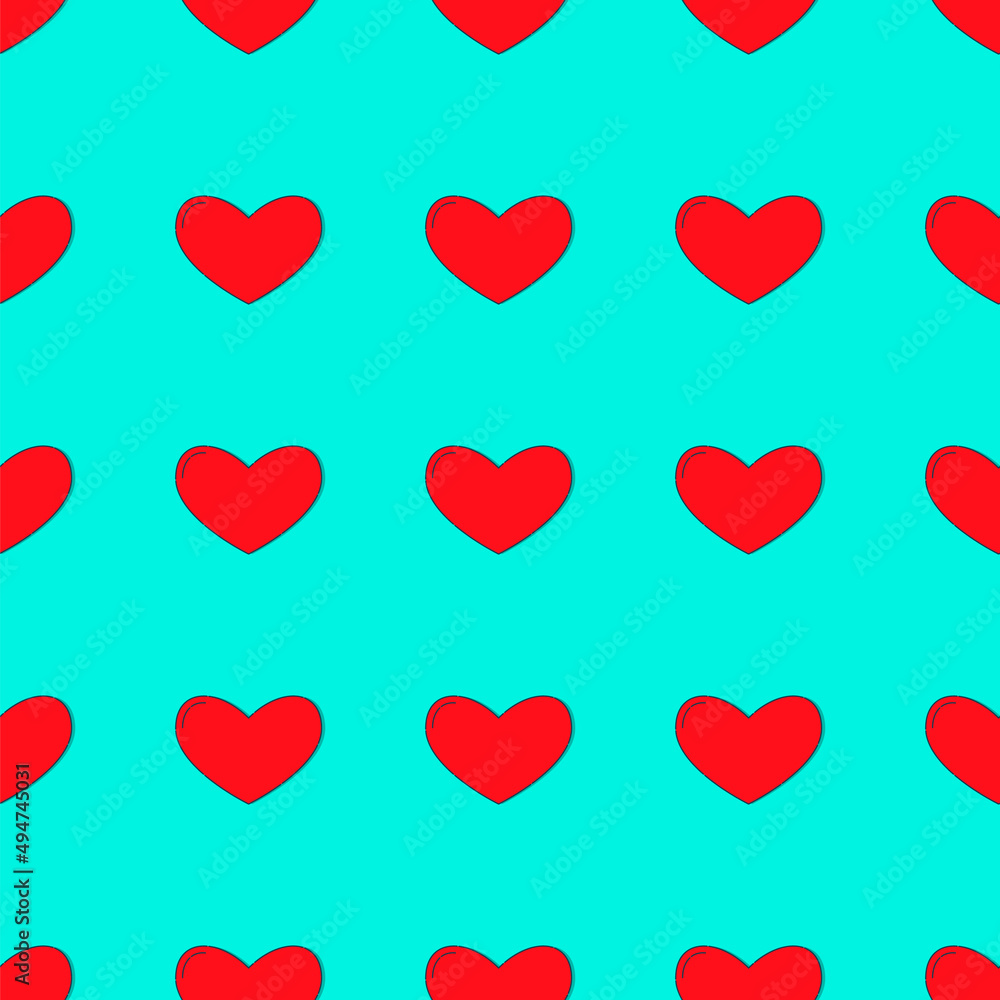 Line art seamless pattern in the form of a heart on color background. Romance graphic texture. Holiday celebration concept. Decorative print. Geometric bright wallpaper. Black contour line