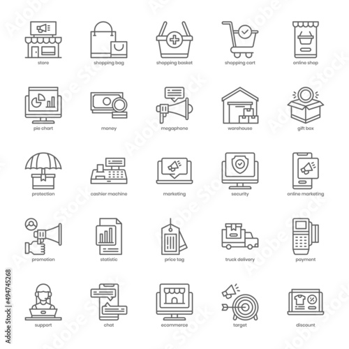 Ecommerce icon pack for your website design, logo, app, UI. Ecommerce icon outline design. Vector graphics illustration and editable stroke.