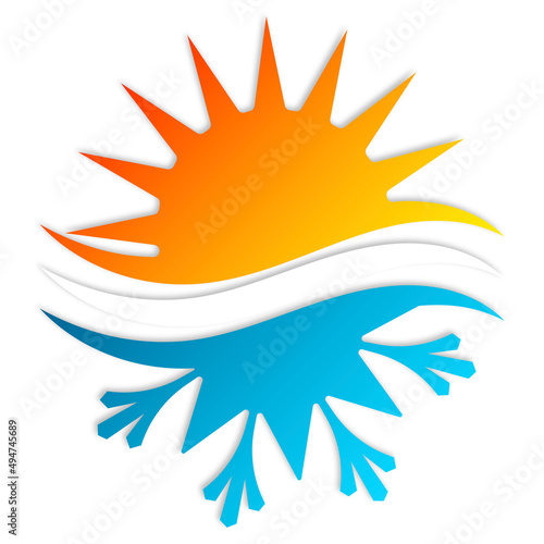 Sun heating and snowflake ventilation symbol. Air conditioning and heating symbol