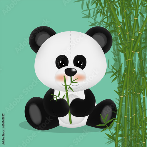 Osito panda con bambú, peluche, juguete ilustración vectorial para tarjetas de cumpleaños y más.