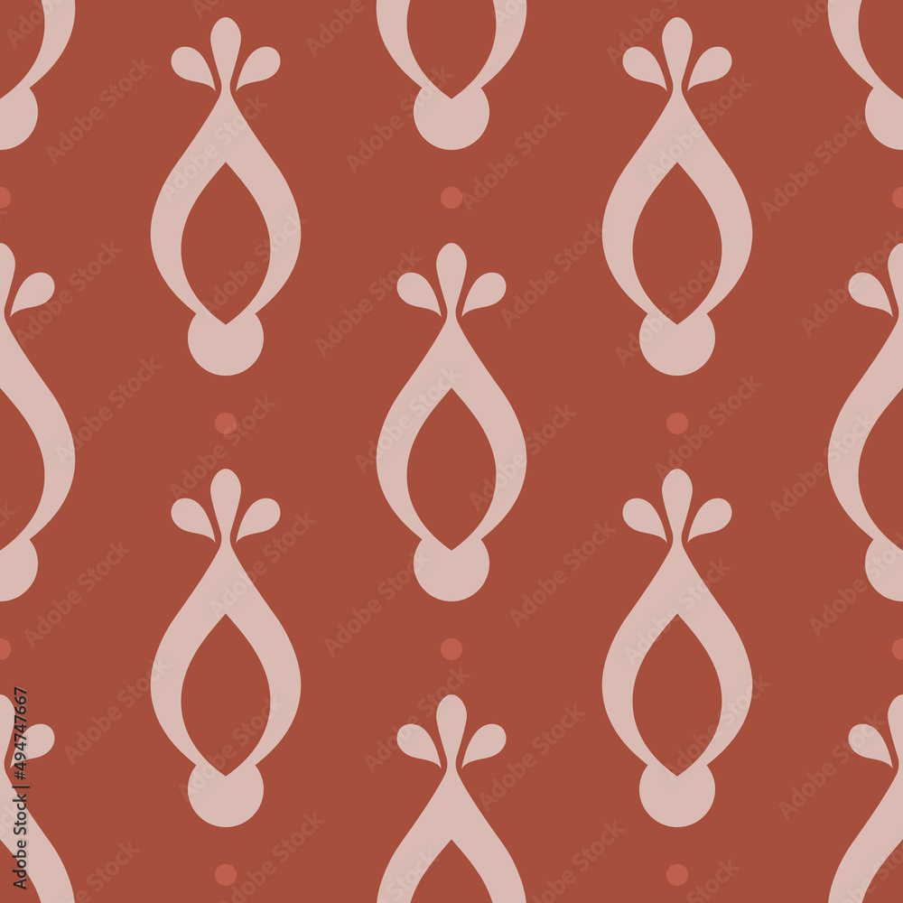 Oriental pattern with warm terracotta color. Simple vector seamless design