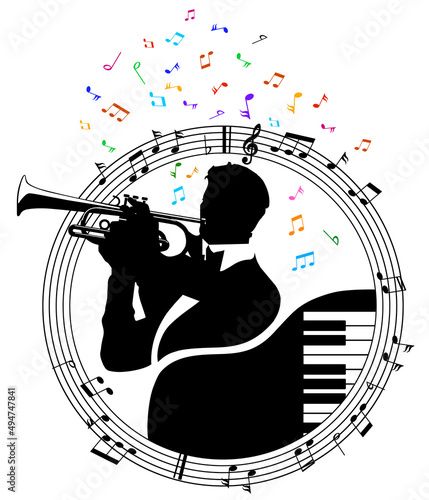Trumpeter, Piano, Musical Notes
