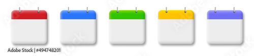 Calendar date 3d icon set. Vector illustration isolated on white background.