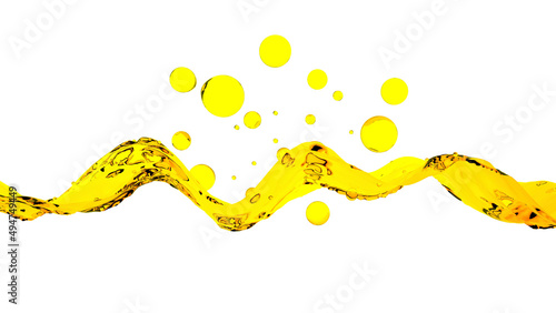 Oil drops and liquid splash isolated on empty white background. Yellow golden drops of vegetable or cosmetic oil