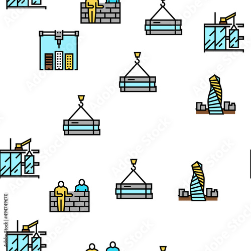 Building Construction Vector Seamless Pattern Thin Line Illustration