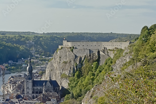 Aerial view on the city of the citadel and church of Dinant along river meuse photo