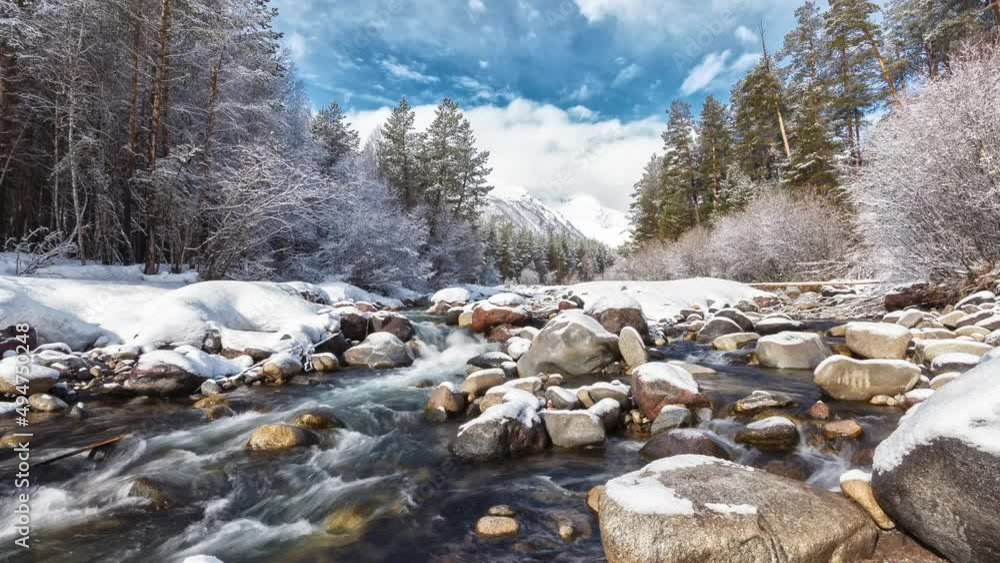 Timelapse of Baksan (Azau) river near mt. Elbrus, Kabardino-Balkaria, Russia Timelapse of Baksan (Azau) river near mt. Elbrus, Kabardino-Balkaria, Russia
