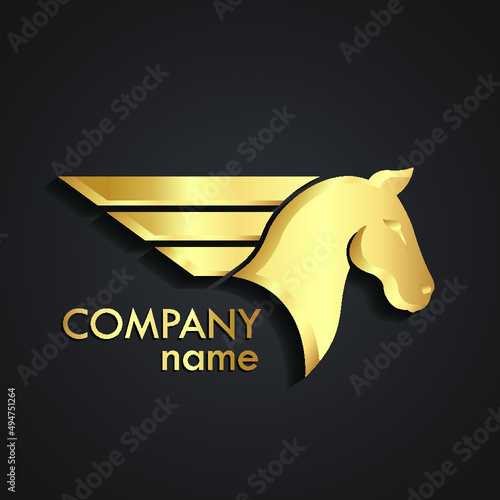 3d gold horse fast logo