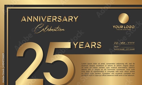 25th anniversary logotype. Golden anniversary celebration template design for booklet, leaflet, magazine, brochure poster, banner, web, invitation or greeting card. Vector illustrations.