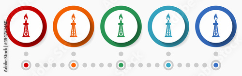 Tela Gas and oil concept vector icon set, flat design colorful buttons, infographic t