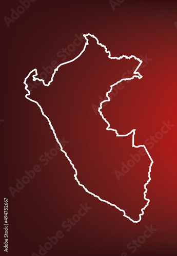 Mapa de Perú (Silueta) con fondo Rojo. Concepto de geografía, viajes, imprimir.