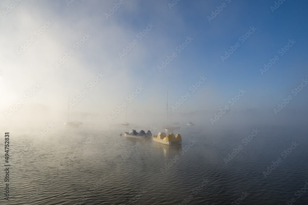 Naklejka premium foggy morning on the lake