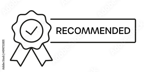 Linear Recommended Sign with medal. Vector stamp for product package.