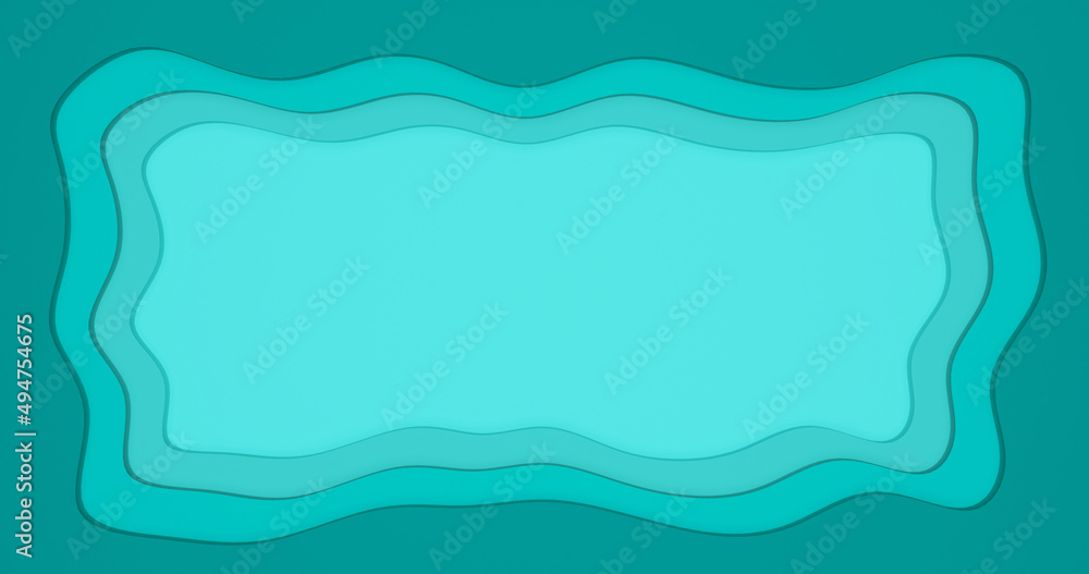 Bluish-green paper cut sea wave frame background. 3d rendering. Bluish-green paper cut sea wave frame background. 3d rendering.