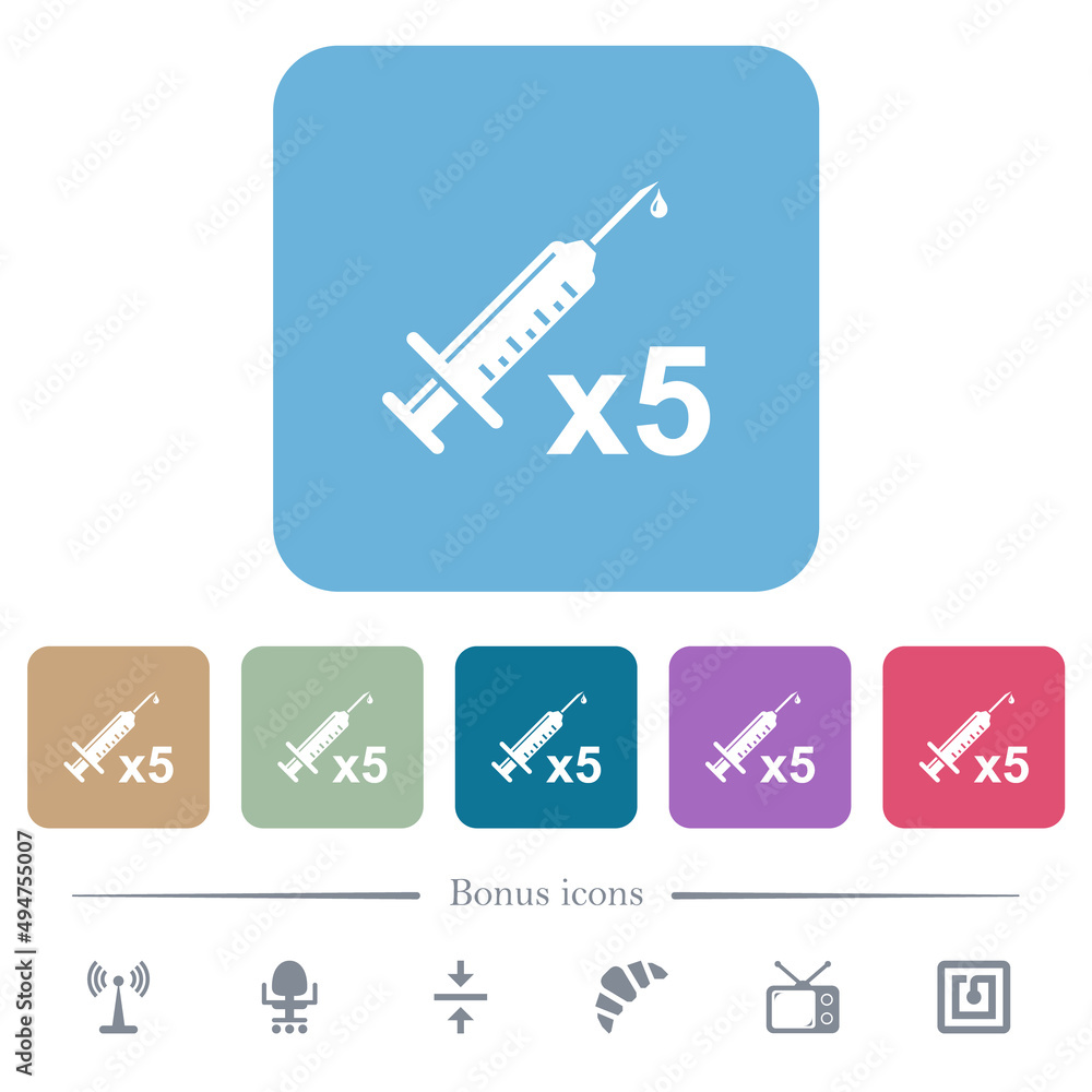 Fifth vaccine dose flat icons on color rounded square backgrounds