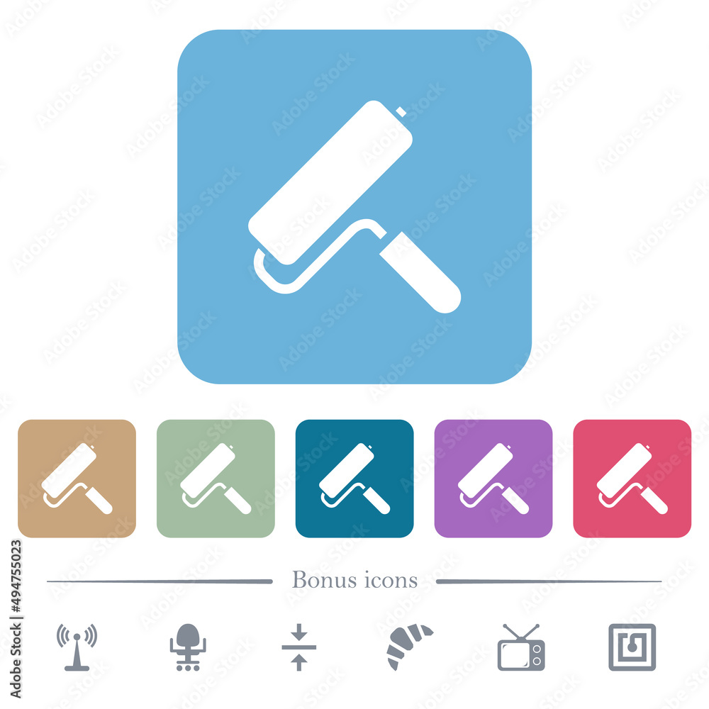 Paint roller flat icons on color rounded square backgrounds Paint roller flat icons on color rounded square backgrounds