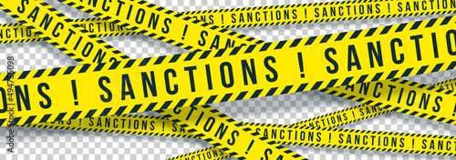 Yellow ribbons economic, financial, political sanctions imposed on transparent background. International sanctions embargo isolated on transparent background warning banner. Crossed Yellow ribbons ban