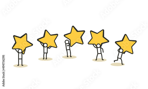 Customer review five star choice vector illustration satisfaction man and woman. Concept business success feedback good quality service. Best rate background experience vote client banner. Award like