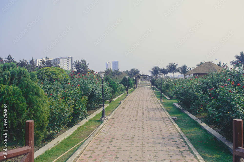 Landscape Brick lane amidst garden in a public park.