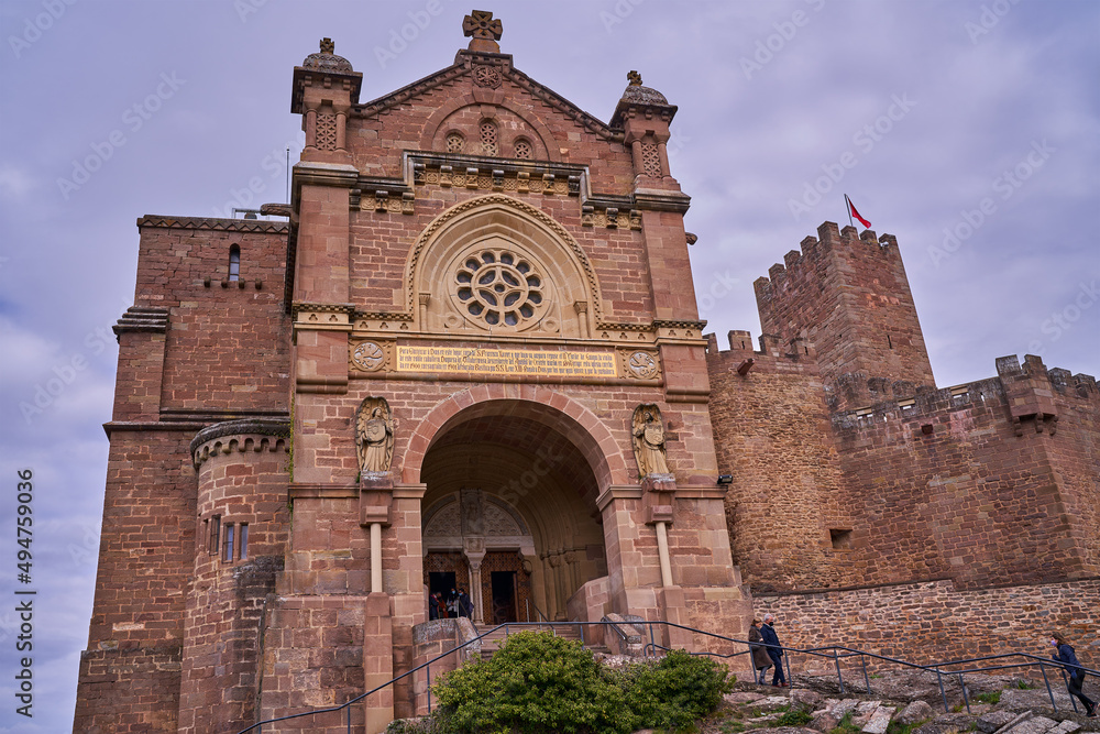 Sanguesa, Navarra Spain march 6 2022, castle and the attached basilica of Javier