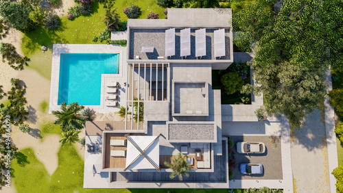 Aerial view of a sustainable luxury villa © FrankBoston