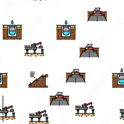Road Construction Vector Seamless Pattern Thin Line Illustration