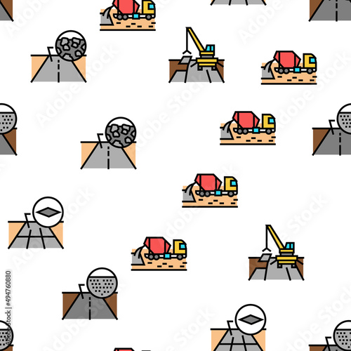 Road Construction Vector Seamless Pattern Thin Line Illustration