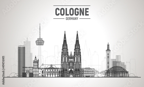 Cologne   Germany   city silhouette skyline with panorama on white background. Vector Illustration. Business travel and tourism concept with old buildings. Image for presentation  banner  web site.