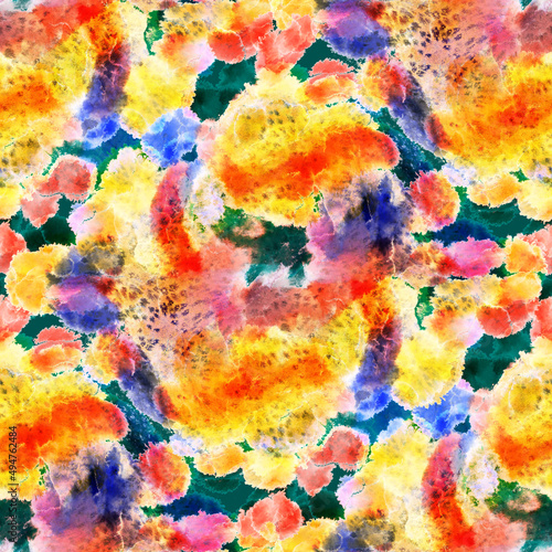 Watercolor abstract seamless pattern. Creative texture with bright abstract hand drawn elements. Abstract colorful print. 