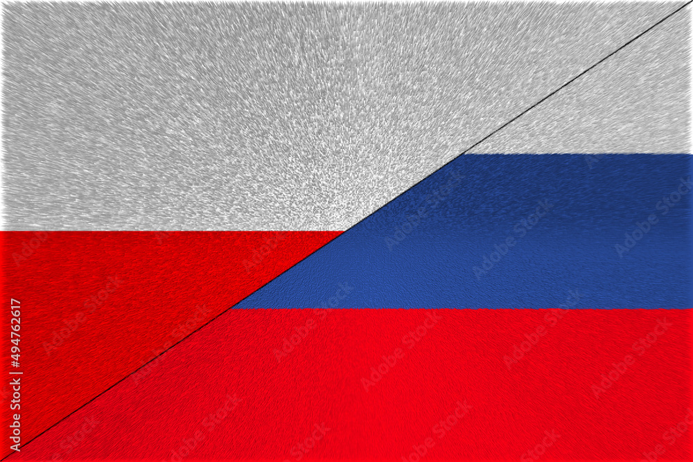 Poland Russia. Poland flag and Russia flag. Concept of aid, association of countries, political and economic relations. Horizontal design. Abstract design. Illustration. POLAND RUSSIA MISSILE