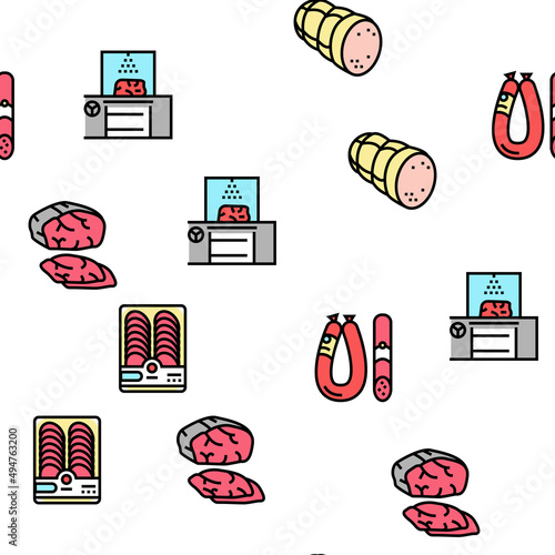 Meat Factory Product Vector Seamless Pattern Thin Line Illustration