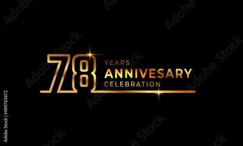 78 Year Anniversary Celebration Logotype with Golden Colored Font Numbers Made of One Connected Line for Celebration Event, Wedding, Greeting card, and Invitation Isolated on Dark Background