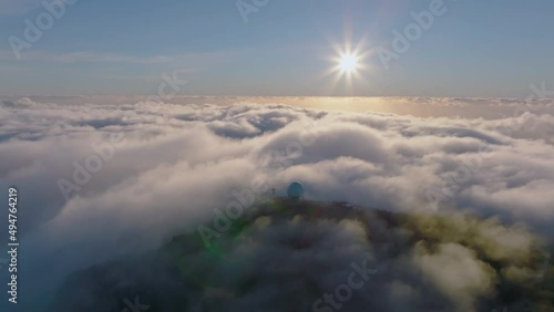 Aerial view of cumulus clouds. Sunlighten cumulus clouds under horizon. over the cumulus clouds in the morning. photo