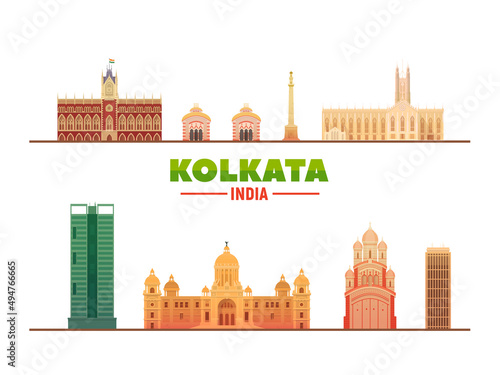 Obraz na płótnie Kolkata ( Calcuta ) India landmarks at white background