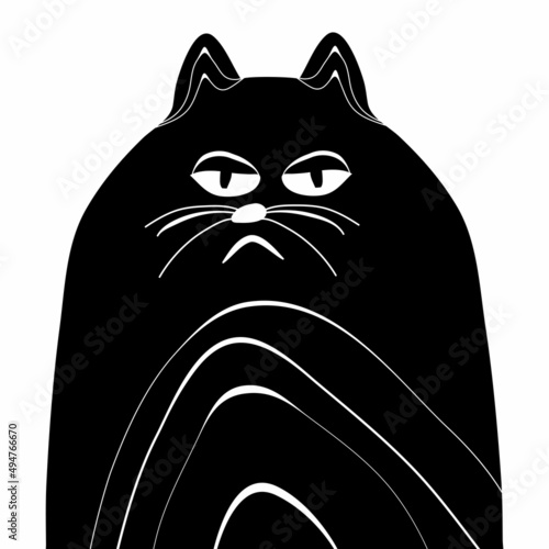 A disgruntled cat. Pets. Aggressive emotion. Vector illustration of a cat. A picture for a postcard or a print on a T-shirt. Linear sketch.