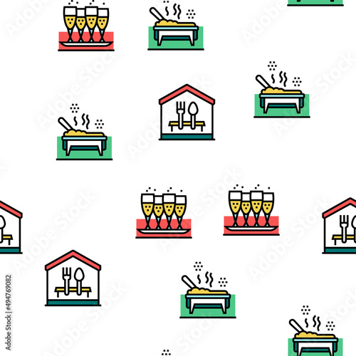 Catering Food Service Vector Seamless Pattern Thin Line Illustration