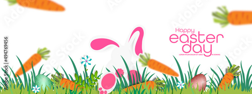 Illustration of Easter poster and banner template with Easter eggs with carrots on a white background.