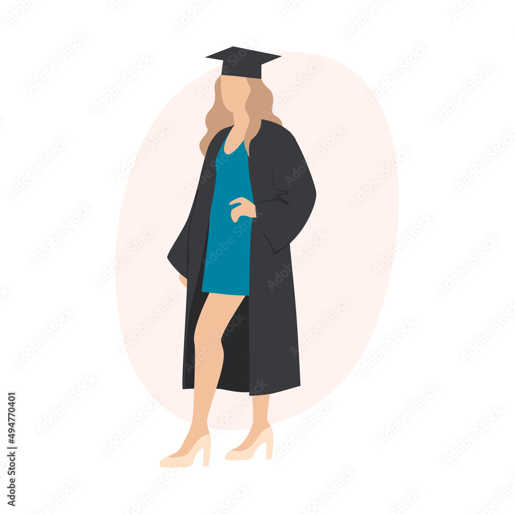 A young girl student, graduate in an academic robe and academic cap. minimalist silhouette. Vector A young girl student, graduate in an academic robe and academic cap. minimalist silhouette. Vector