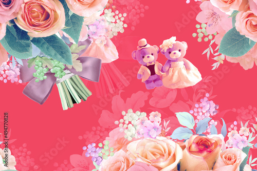 Hand painted watercolor flower Paisley rose peony flower Dragonfly Paisley striped animal