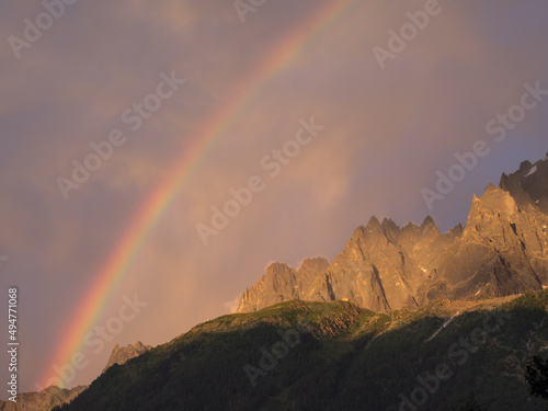 Rainy weather with rainbow over the French Alps