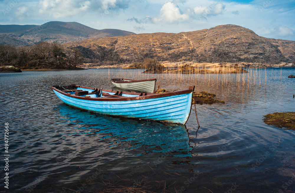 Colourful fishing boat on the lakes of Killarney in the Republic of Ireland