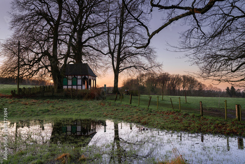 Chapel against sunrise, Bergisch Gladbach, Germany photo