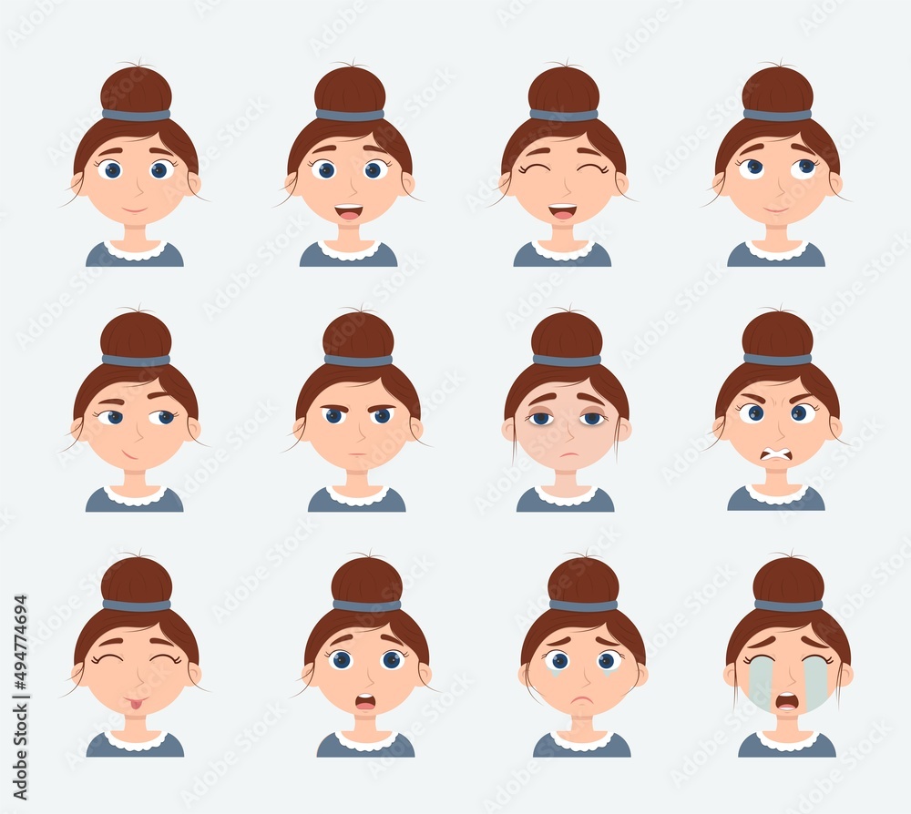 Emotion victorian girl character vector illustration Emotion victorian girl character vector illustration