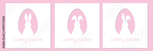 Paper easter egg shape with bunny silhouette. Easter rabbit inside egg.