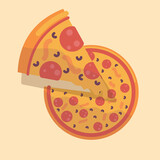 slice of pizza, pizza from the top view, Pepperoni pizza with slice, top view pizza