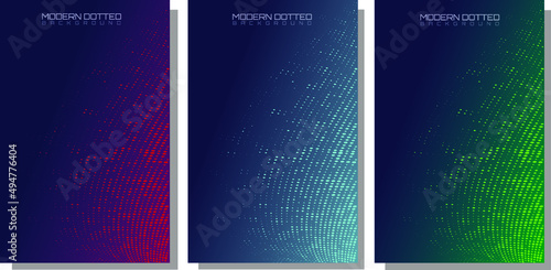 Dotted covers design on gradient background. Curved shape, reticulated or dotted texture. Dots template for ​technology and business concept.