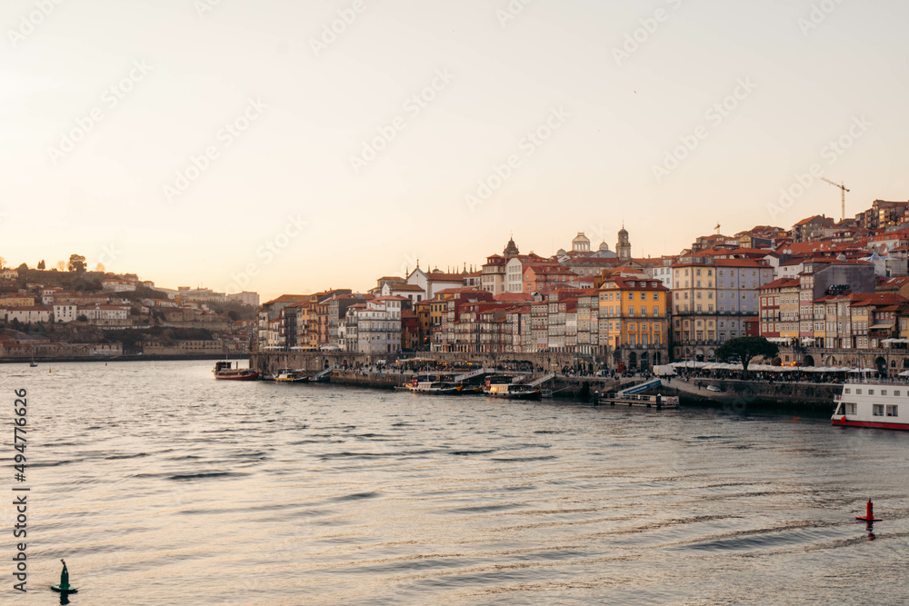 Porto Portugal riverside at sunset